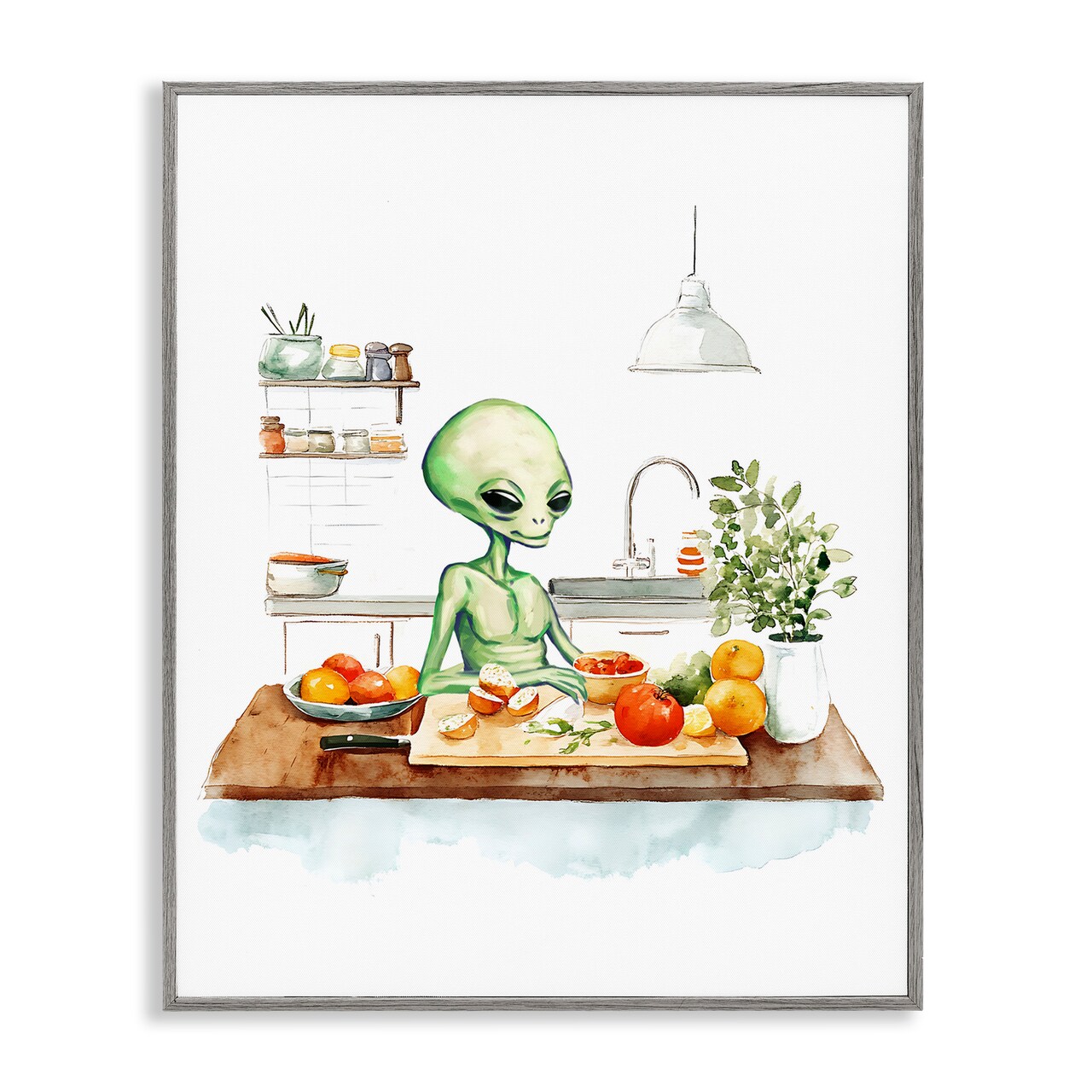 Stupell Industries Alien Cooking in Kitchen Framed Giclee Design by Lil' Rue